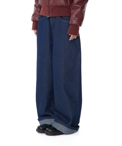 ◆AAKAM◆ Grid Pattern Denim Pants Blue 3740MP233X_247567_89_01_600x60