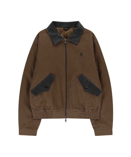 Contrast Leather Work Jacket (Brown)
