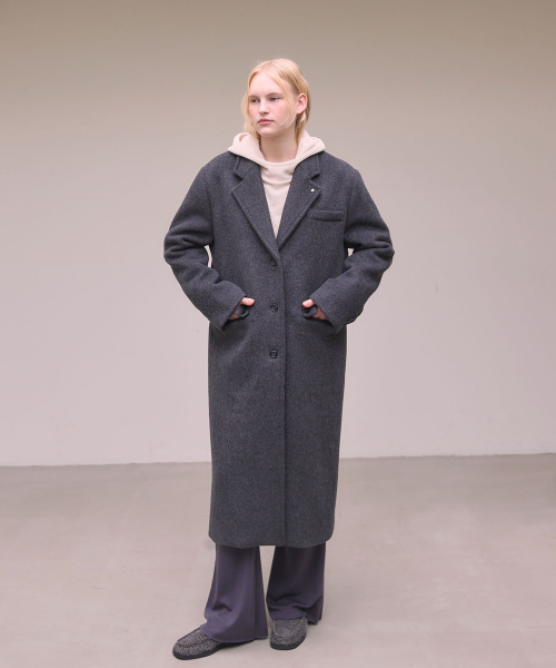 Stud wool long coat [ Charcoal ]