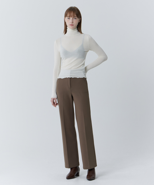 Semi Wide Hidden Banding Slacks (Brown)