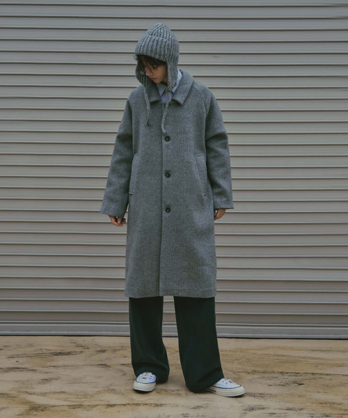 Шерстяное пальто реглан в елочку_Grey