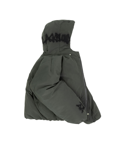 Пуховик с граффити-логотипом и скрытыми манжетами (Khaki)