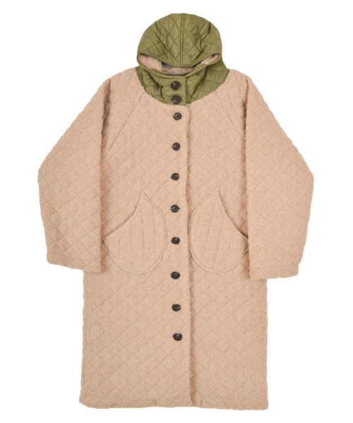 Флисовое пальто-пуховик с капюшоном Beige ONE SIZE