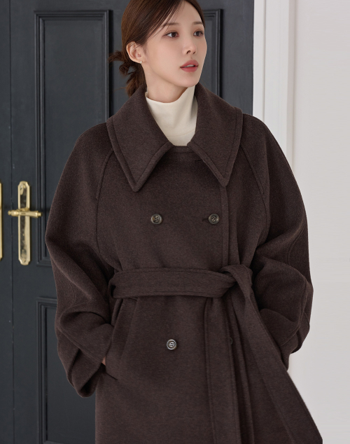 지에마르 WIDE COLLAR WOOL HALF COAT BROWN 와이드 카라 울 하프 코트 브라운