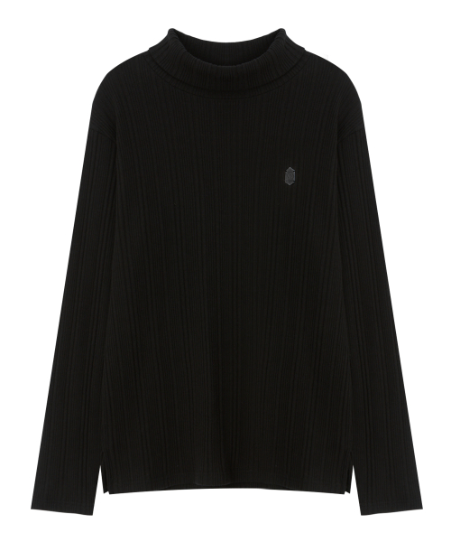 Ribbed Slim Turtle Neck-Black
