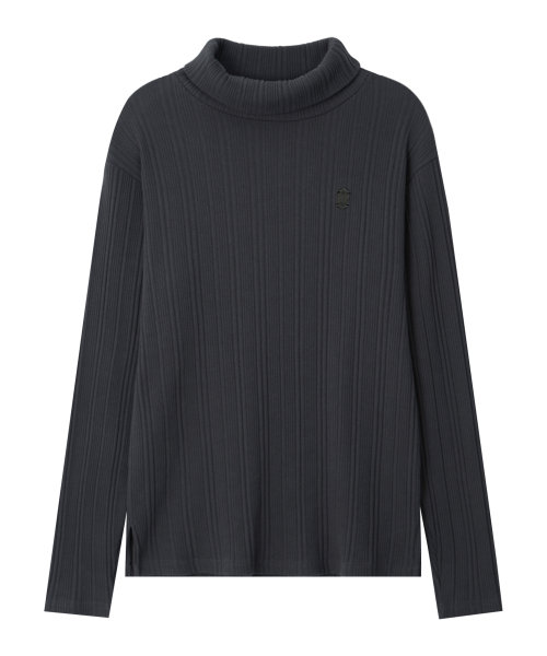 Ribbed Slim Turtle Neck-Charcoal