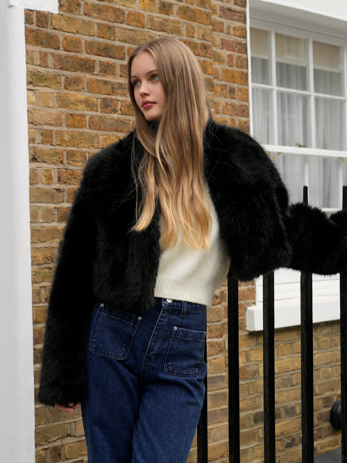 ★LANG&LU★ WINNIE Fur Jacket_BLACK 랭앤루(LANGNLU) WINNIE Fur Jacket(위니)_BLACK - 사이즈