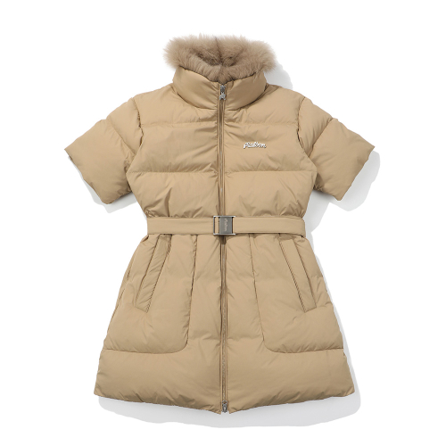 Короткий пуховик с поясом и коротким рукавом BEIGE (WOMAN)