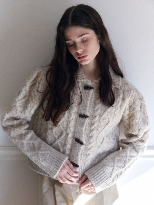 fisher wool cable Воротник puff cardigan_beige