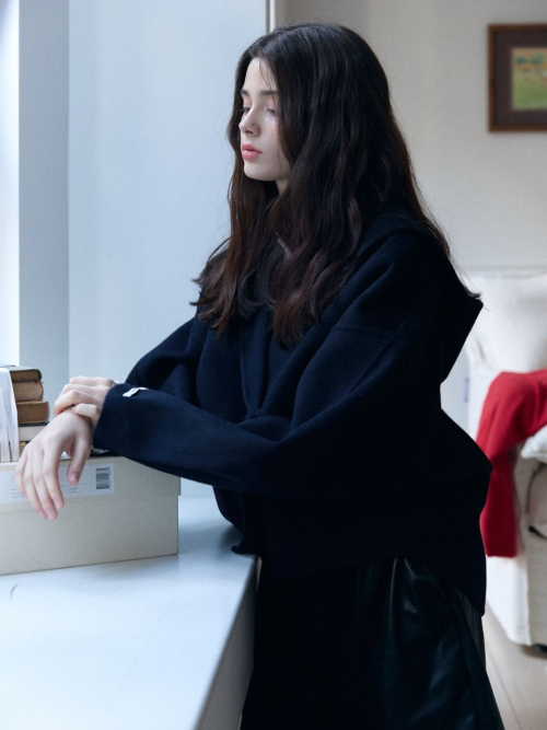 hoody Оверсайз handmade Короткий coat_navy