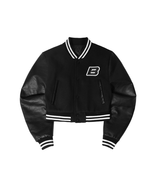 본투윈(BORN TO WIN) VARSITY QUILTING CROP JACKET [BLACK] - 사이즈