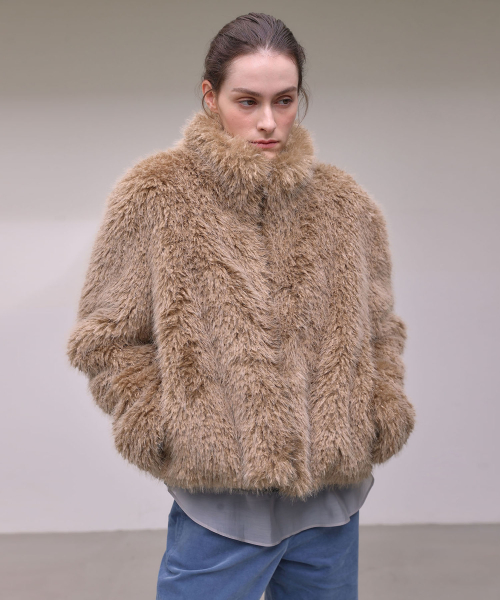 MUSINSA公式 | OURO FUR ZIP-UP MUSTANG [ BEIGE ]
