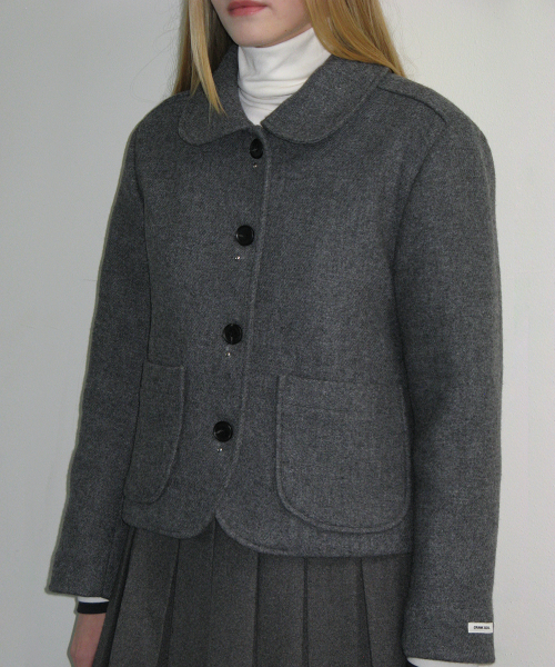 Короткое шерстяное пальто со заклепками_Grey