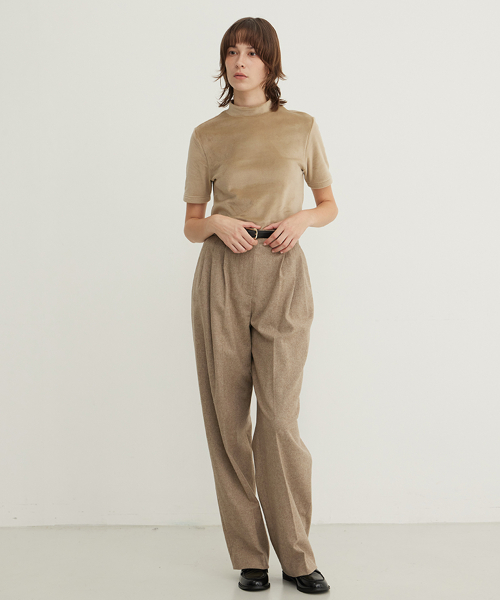 Wool Blend Wide Pleated Slacks_TAUPE