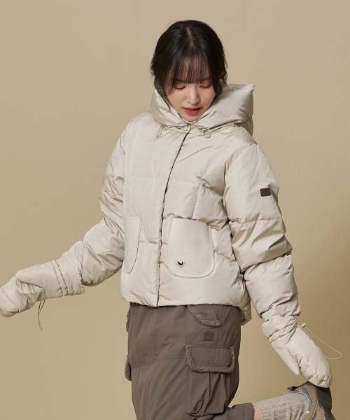 W Teddy Mitten Down — Cream