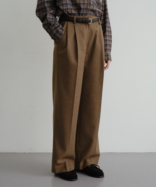 Wool twill wide slacks