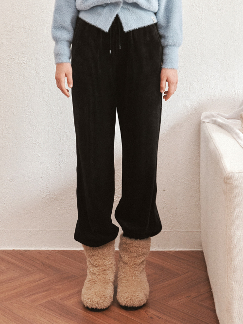 banding velvet ribbed wide jersey slacks- U1F42JSL020