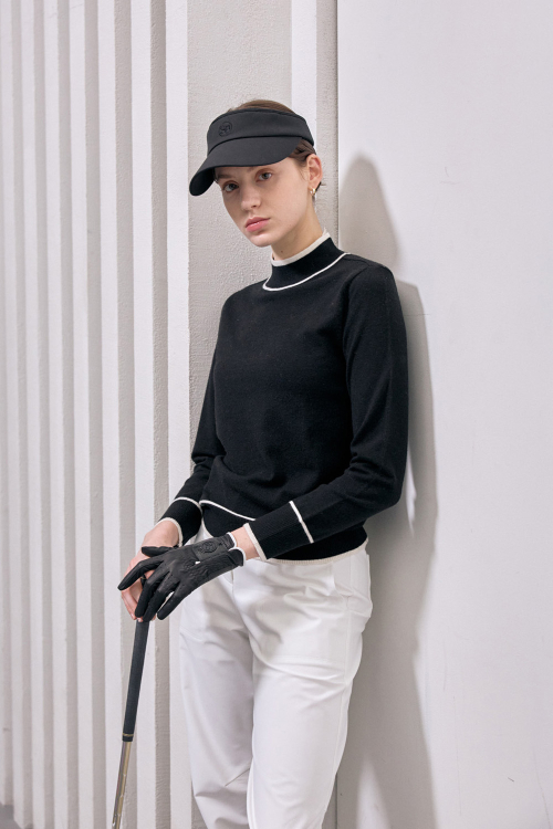 Стрейч-трикотаж с контрастной полоской и шерстью (Chic Black)