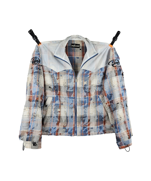 western grunge-check shirt jacket [blue]