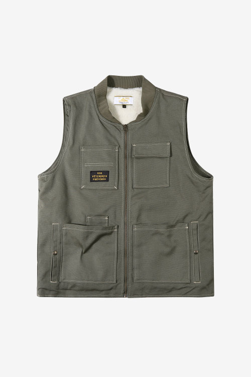 르몽생미셸 VERSI - CANVAS SLEEVELESS JACKET_Khaki