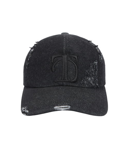 韓国商品/TREEMINGBIRD Washed Brim Distressed Denim Cap Washed Brim Distressed Denim Cap [ Black ] - TREEMINGBIRD