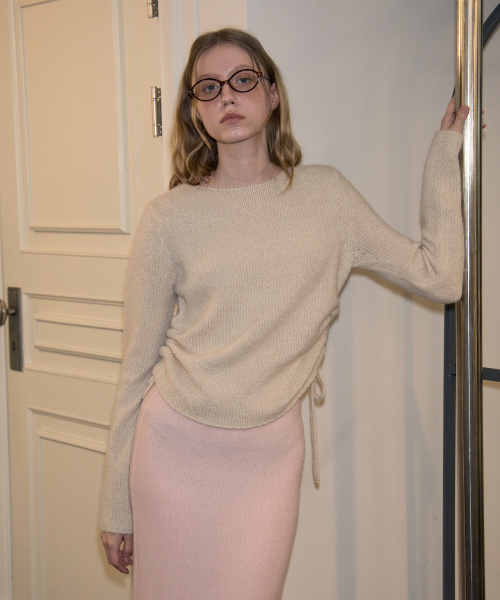 Ribbon Shirring Knit_ Ivory