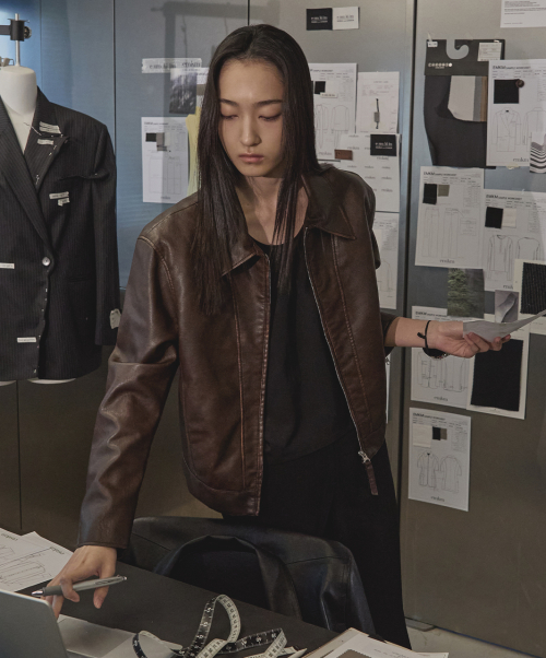 Куртка из экокожи Washed Edge_BROWN