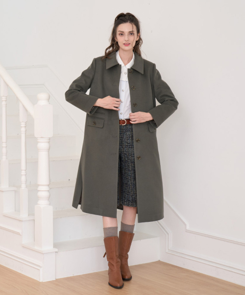 Длинное однобортное шерстяное пальто Khaki