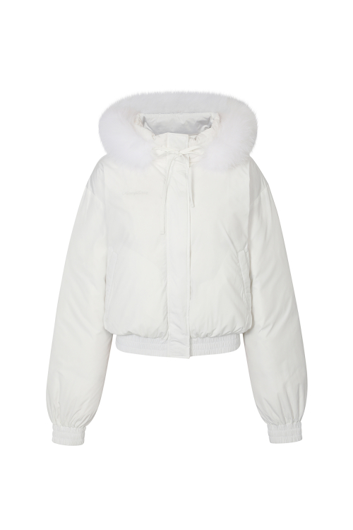 FOX FUR DOWN JACKET white