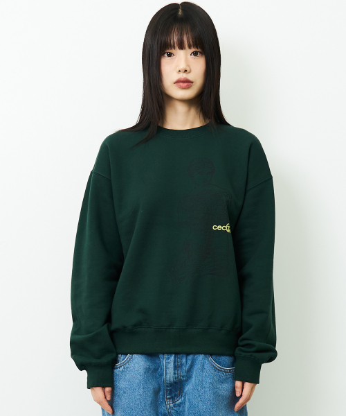 Свитшот CEC GALLERY GRAPHIC SWEATSHIRT (GREEN/с начесом)