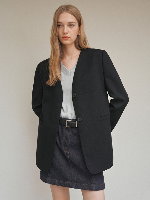 ★on&on★ Collarless Stitch Jacket NEW4XJ258_96 Inverted Notch Collar Tailored Knit Jacket