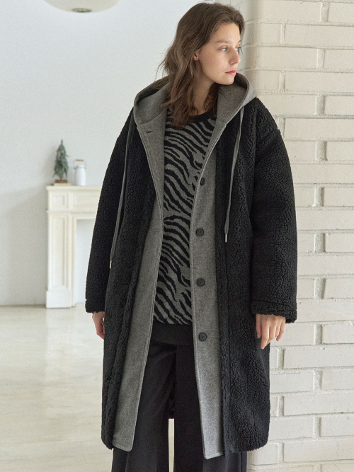 рыжийle Padding Hood Long Jumper - BLACK