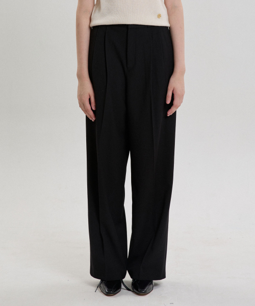 TUCKED LOOSE FIT SLACKS_BLACK