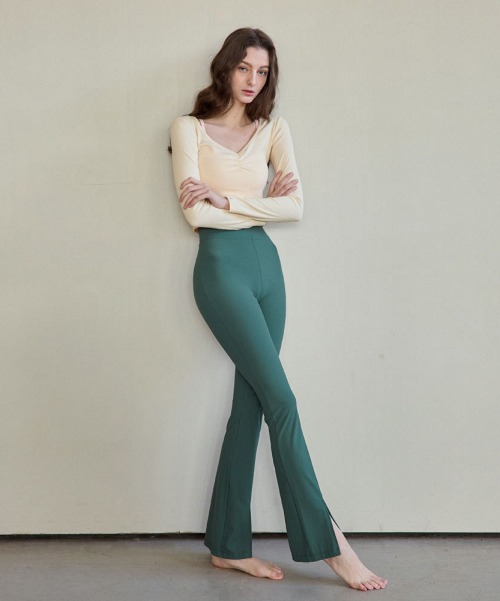 Женские леггинсы клеш с разрезом спереди для йоги и пилатеса DEVI-B0079-Teal Green