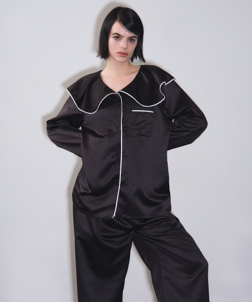 Ruffle collared Pajama Shirts (чёрный)