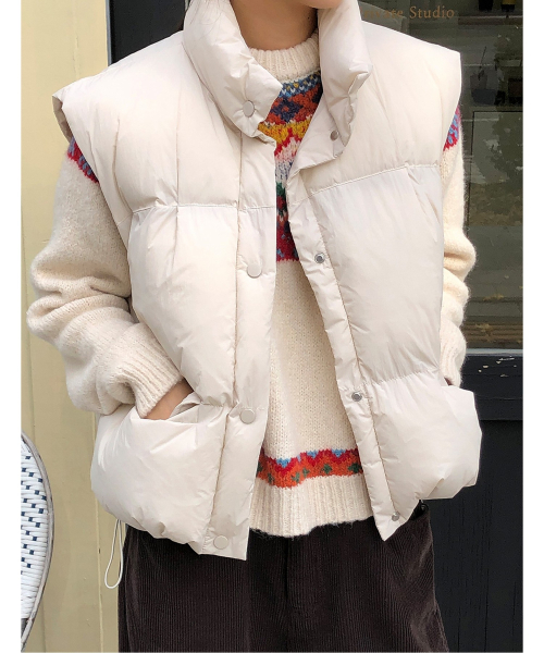 Musinsa wished basic casual high neck pocket button string padding