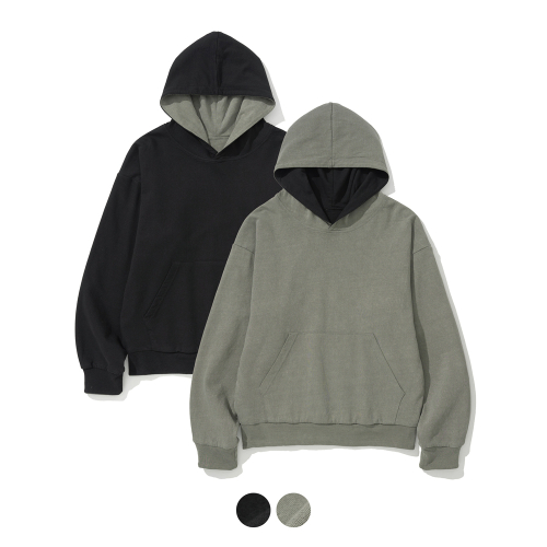 Двустороннее пигментное худи (pigment khaki + black)