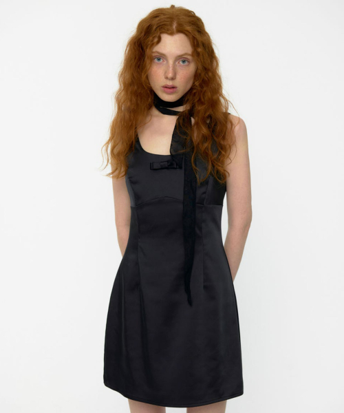 ◆Loulouseoul◆ Prom Slim Satin Mini Dress Black S12721 루루서울(LOULOUSEOUL) Prom Slim Satin Mini Dress (Black