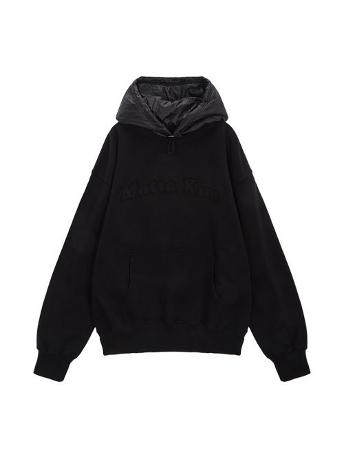 ★MATIN KIM ★APPLIQUE LOGO NYLON MIXED HOODY APPLIQUE LOGO NYLON MIXED HOODY FOR MEN IN KHAKI BEIGE