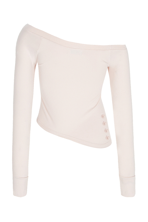 【Bellialeu】24fw One shoulder button tee 벨리아르(BELLIALEU) ONE SHOULDER BUTTON TEE-PINK - 사이즈