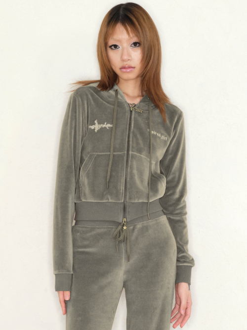 Velour худи Zip-up MOSS GREEN