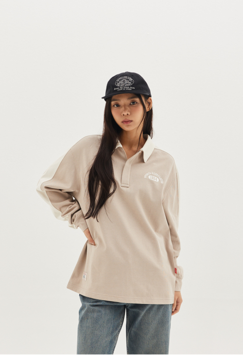 Поло с контрастным воротником на скрытой молнии (Beige)