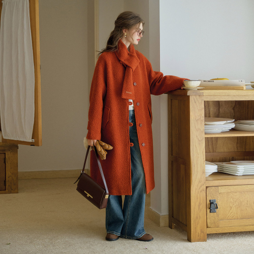 SR_Scarf set casual coat_RED коричневый