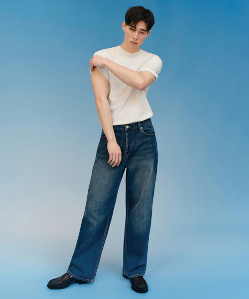 [Cooltandard] Wide Denim Pants [Medium Indigo]