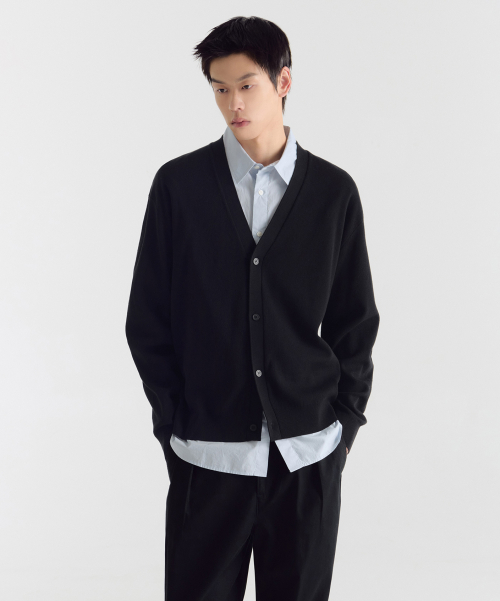 COTTON TENCEL ESSENTIAL CARDIGAN [BLACK]