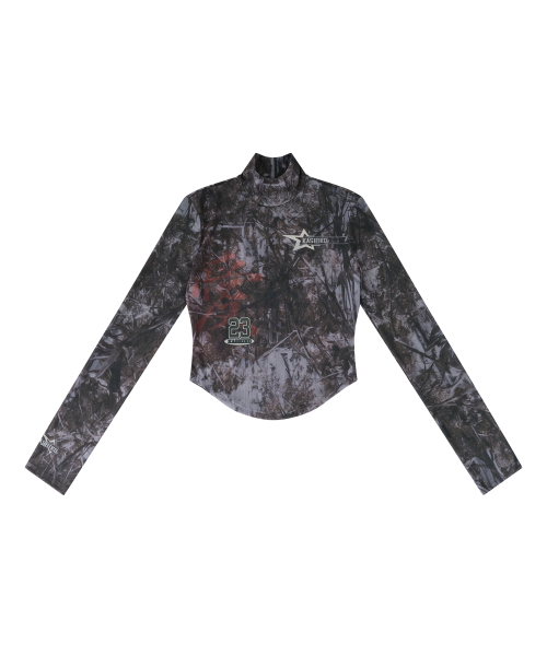 [Kashiko] ★ Highneck Mesh Top (6色) Landscape Graphic Sheer Knitted