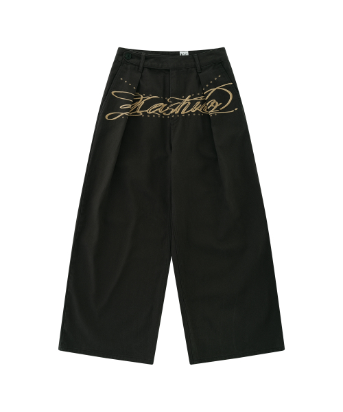 Kashiko Embroidered Pintuck WidePants正規品 카시코(KASHIKO) Embroidered Pintuck Wide Pants Charcoal