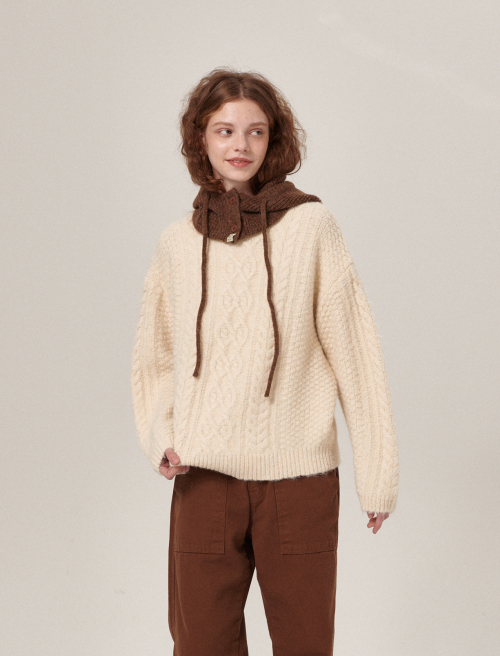 Daze Wool Fisherman Round Knit Ivory