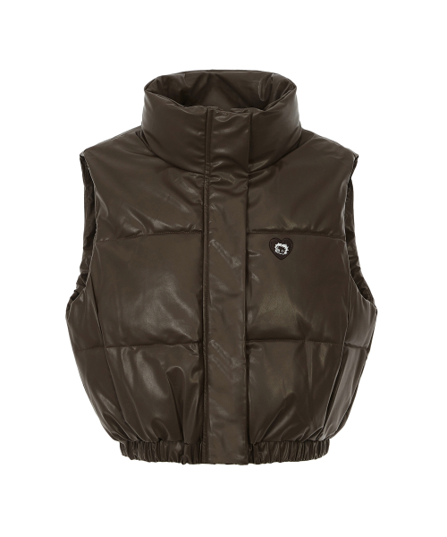 MUSINSA公式 ULKIN CANVAS Betty Boop Leather Crop Padded Vest Brown