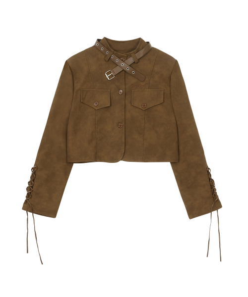 Musinsa Ulkin Canvas Betty Boop Leather Belt Crop Jacket Brown